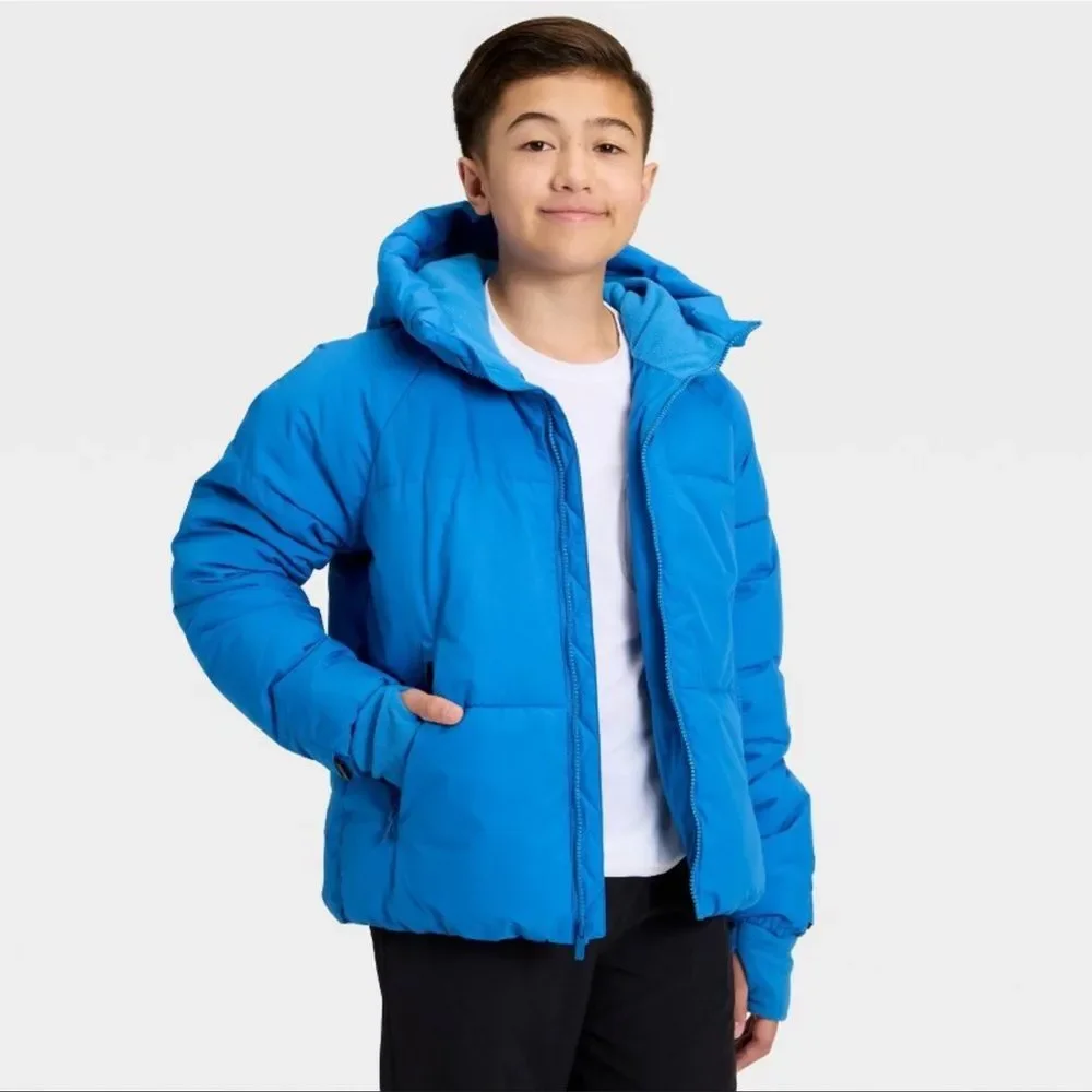 All In Motion Boys Puffer Hooded Jacket - Blue Size Extra Small (4/5) NWT